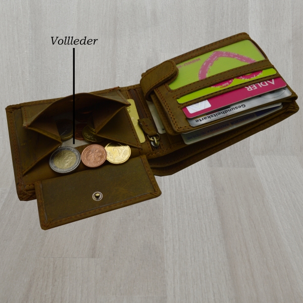 Edle Voll-Leder Herren Geldbörse Brieftasche RFID Schutz Riegelverschluss Querformat (braun)